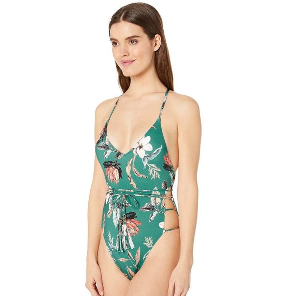 BCBGMAXAZRIA Womens Strappy Plunge One Piece Swimsuit